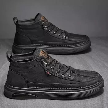 Мужские кожаные ботинки Martin средней высоты: Теплый, с бархатной подкладкой, универсальный черный высокий берец для осени и зимы 43 чёрный