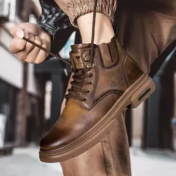 Мужские кожаные ботинки Martin в британском стиле с высоким берцем в стиле ретро — повседневная обувь на толстой подошве для активного отдыха на осень/зиму 2024 г. 44