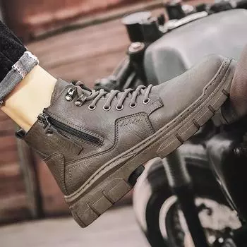 Мужские кожаные ботинки Martin в стиле ретро с высоким берцем — модная повседневная обувь для осени и зимы. 44 коричневый