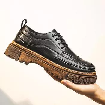 Мужские кожаные ботинки Martin в стиле ретро: Высококачественная повседневная обувь с низким верхом и толстой подошвой 43 чёрный