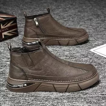 Мужские кожаные ботинки, модные повседневные ботинки для мотоциклистов, мужские осенние ботинки в британском стиле, удобные нескользящие рабочие ботинки Hombre 39 чёрный