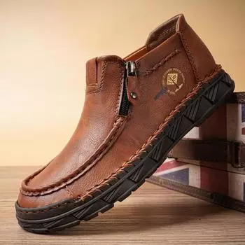 Мужские кожаные ботинки на молнии с низким верхом, повседневная обувь для вождения на открытом воздухе, обувь ручной работы 39-48 39 чёрный