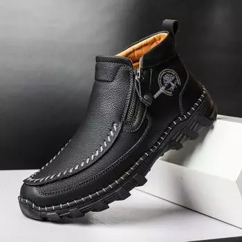 Мужские кожаные ботинки на молнии с высоким берцем, повседневные туфли 39-48 39 чёрный