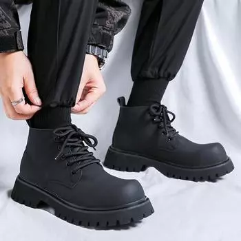 Мужские кожаные ботинки на шнуровке, нескользящие, рабочие, ретро, мотоциклетные ботинки, зимние, ботинки для мужчин и женщин, мужские ботинки 38 чёрный