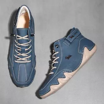 Мужские кожаные ботинки на шнуровке с простым высоким верхом и модным роскошным водонепроницаемым дизайном, мокасины для гольфа и ходьбы на плоской подошве 39