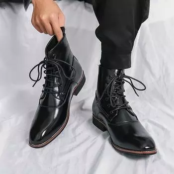 Мужские кожаные ботинки на высоком голенище с острым носком, весенне-осенние, молодежные ботинки средней высоты большого размера, модные ботинки Мартина на шнуровке с персонализированной полировкой 38