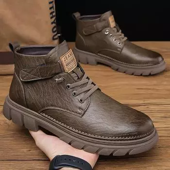Мужские кожаные ботинки, новая мода 2024 года, осень-зима, тренд, британский стиль, зрелые короткие ботинки, прогулочная рабочая обувь, роскошь 38