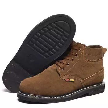 Мужские кожаные ботинки. Обувь по страхованию труда. Утолщенная подошва из шин. Стальная головка. Противоударная, противопрокольная. Износостойкая защитная обувь при высоких температурах. 36 коричневый