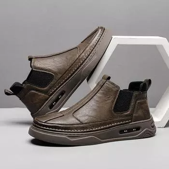 Мужские кожаные ботинки осень-зима британская повседневная обувь модные кожаные ботильоны плюшевые средние деловые ботинки для мужчин 38 коричневый
