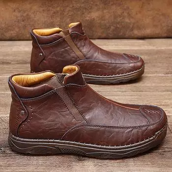 Мужские кожаные ботинки осень-зима винтажный стиль короткие ботинки челси мужская обувь повседневные мужские ботинки для мотокросса легкие 38