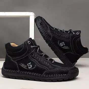 Мужские кожаные ботинки ручной работы, осенне-зимние повседневные кожаные туфли из спилка, мужские ботильоны 38 чёрный