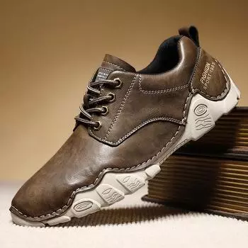 Мужские кожаные ботинки ручной работы, повседневные кроссовки с низким верхом, ботильоны, мужская прогулочная обувь 39 чёрный