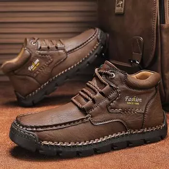 Мужские кожаные ботинки ручной работы, удобные ботильоны для мужчин, повседневная обувь, обувь для инструментов большого размера 38 чёрный