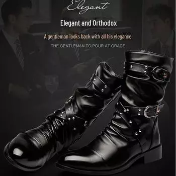 Мужские кожаные ботинки с острым носком и высоким голенищем — средняя длина в корейском стиле Martin, плюс бархат, британская мода на весну и осень Size 45