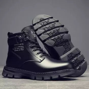 Мужские кожаные ботинки с высоким берцем в британском стиле, черная рабочая одежда, мотоциклетные кожаные ботинки, повседневная кожаная обувь