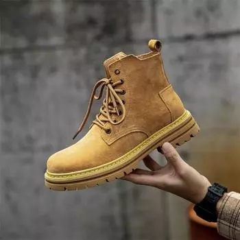 Мужские кожаные ботинки средней посадки на молнии в ретро-корейском стиле - британский модный дизайн (29156) 42 темный кофе