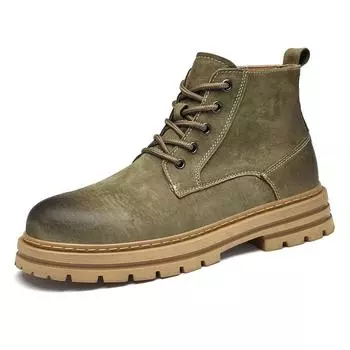 Мужские кожаные ботинки в британском стиле, рабочие ботинки с толстой подошвой, красивые мотоциклетные ботинки, мужские повседневные ботинки, ботильоны 38 чёрный