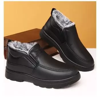 Мужские кожаные ботинки, зимние утеплители, ветрозащитные походные ботинки с меховой подкладкой 38 чёрный
