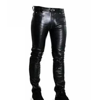 Мужские кожаные брюки, новинка 2023, однотонные повседневные кожаные брюки на молнии из искусственной кожи, уличная мужская мода, длинные Trpisers XXXXXL чёрный