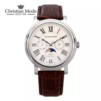 Мужские кожаные часы Christian Mode с фазой луны CM401WTCH M, популярные корейские часы