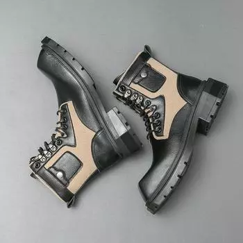 Мужские кожаные деловые ботинки, модные, молодежные, водонепроницаемые, модные, с толстой подошвой, мужские, роскошные, с квадратной головкой, высокие, джентльменские ботинки 38