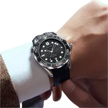 Мужские кожаные деловые модные часы с ремешком для подарков One Size чёрный