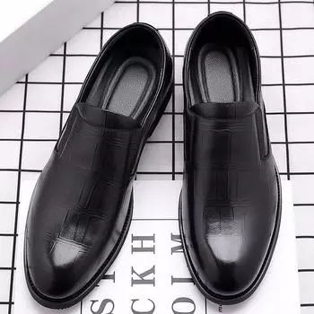 Мужские кожаные деловые повседневные кожаные туфли Мужские туфли из коровьей кожи первого слоя с внутренним увеличением высоты Мужские туфли с одной педалью 38