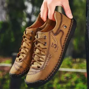 Мужские кожаные деловые туфли большого размера в британском стиле на осень, сшитые вручную для дополнительного комфорта в повседневной или официальной обстановке. 48 хаки