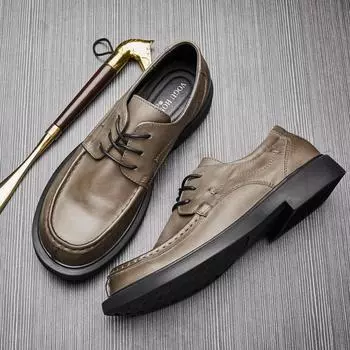 Мужские кожаные деловые туфли на шнуровке в британском стиле, повседневные кожаные туфли с мягкой подошвой и низким верхом, синие, с круглым носком, модные мужские кожаные туфли 38 серебряный