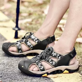 Мужские кожаные камуфляжные сандалии Летние уличные пляжные сандалии 39 чёрный
