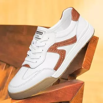 Мужские кожаные кроссовки Повседневная обувь Плоские туфли для мужчин 39 белый/коричневый