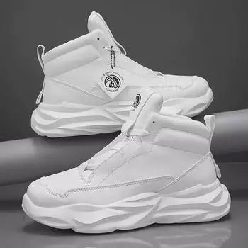 Мужские кожаные кроссовки средней высоты: Модные повседневные кроссовки с толстой подошвой Size 42 чёрный