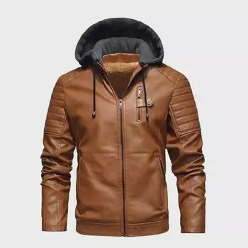 Мужские кожаные куртки: 24 новых стиля на осень/зиму, плюс бархатное, утолщенное, морозостойкое пальто с капюшоном L оранжевый