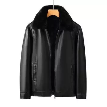 Мужские кожаные куртки для людей среднего и пожилого возраста, новая меховая куртка для папы из искусственной кожи с бархатом и утолщением M