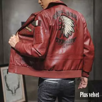 Мужские кожаные куртки с вышивкой и принтом, воротник-стойка, пальто на молнии, мотоциклетная кожаная куртка, мужские пальто M