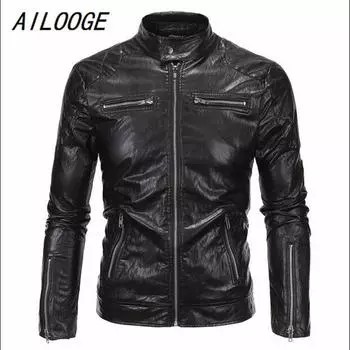 Мужские кожаные куртки в стиле панк, повседневные тонкие куртки с воротником-стойкой, мужские весенние кожаные авиаторы M чёрный