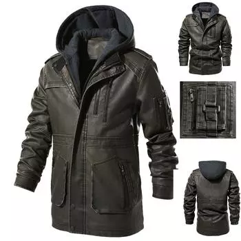 Мужские кожаные куртки Зимняя повседневная мотоциклетная куртка из искусственной кожи Байкерские кожаные пальто Европейская ветровка Куртка из натуральной кожи US 2XL