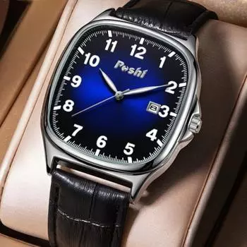 Мужские кожаные квадратные наручные часы Blanche, повседневные модные роскошные часы