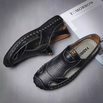 Мужские кожаные летние классические римские сандалии 2024 года, новые тапочки для улицы, пляжные резиновые шлепанцы, мужские сандалии для водного туризма 38 коричневый