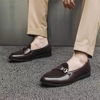 Мужские кожаные лоферы для официальных мероприятий, классический стиль ретро-джентльмена, для отдыха на природе, для деловых вечеринок, для повседневного офиса, для свадьбы 38 чёрный