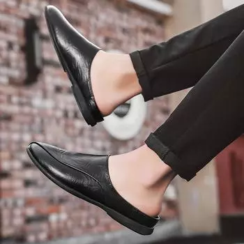 Мужские кожаные лоферы-тапочки 39 чёрный