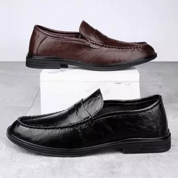 Мужские кожаные мокасины, повседневная обувь ручной работы для мужчин, туфли на плоской подошве, прогулочная обувь, дышащая мужская обувь для вождения, мокасины 39 чёрный