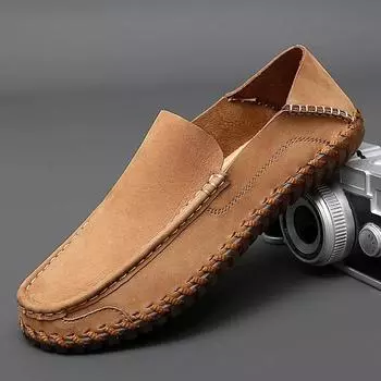 Мужские кожаные мокасины ручной работы для повседневного ношения, модные, удобные, водонепроницаемые, для прогулок и путешествий, подходящие для всех сезонов US 5(EUR 38) коричневый