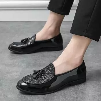 Мужские кожаные мокасины с кисточками, повседневная обувь для отдыха на природе, модные мужские туфли для вождения, мужские туфли на плоской подошве, свадебные туфли для мужчин 6.5