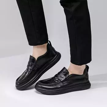 Мужские кожаные мокасины в европейском стиле на толстой подошве: Модные повседневные туфли без застежек на осень 2362 foot set, size 41 чёрный