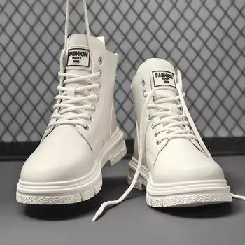 Мужские кожаные мотоциклетные ботинки в британском стиле 2023 года — универсальные, износостойкие, с толстой подошвой, высокие рабочие ботинки 42