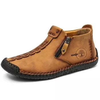 Мужские кожаные нескользящие повседневные ботильоны с ручной вышивкой, мужская повседневная обувь, зимние ботинки большого размера, мужская обувь 38 коричневый