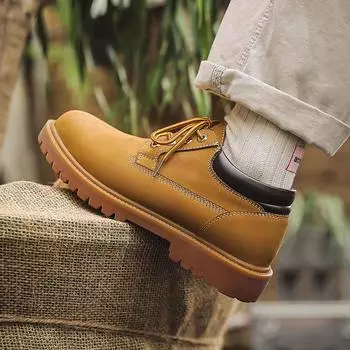 Мужские кожаные низкие ботинки Martin в стиле ретро желтого цвета с подошвой Oxford 42