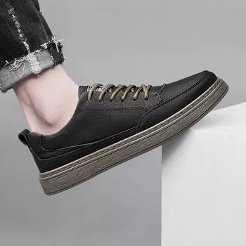 Мужские кожаные оксфордские туфли для активного отдыха, повседневные мужские кроссовки, дышащие кроссовки на плоской подошве, удобные туфли ручной работы с вырезами 37 чёрный