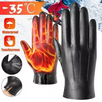 Мужские кожаные перчатки Черные кожаные перчатки для вождения Зимние теплые перчатки L чёрный